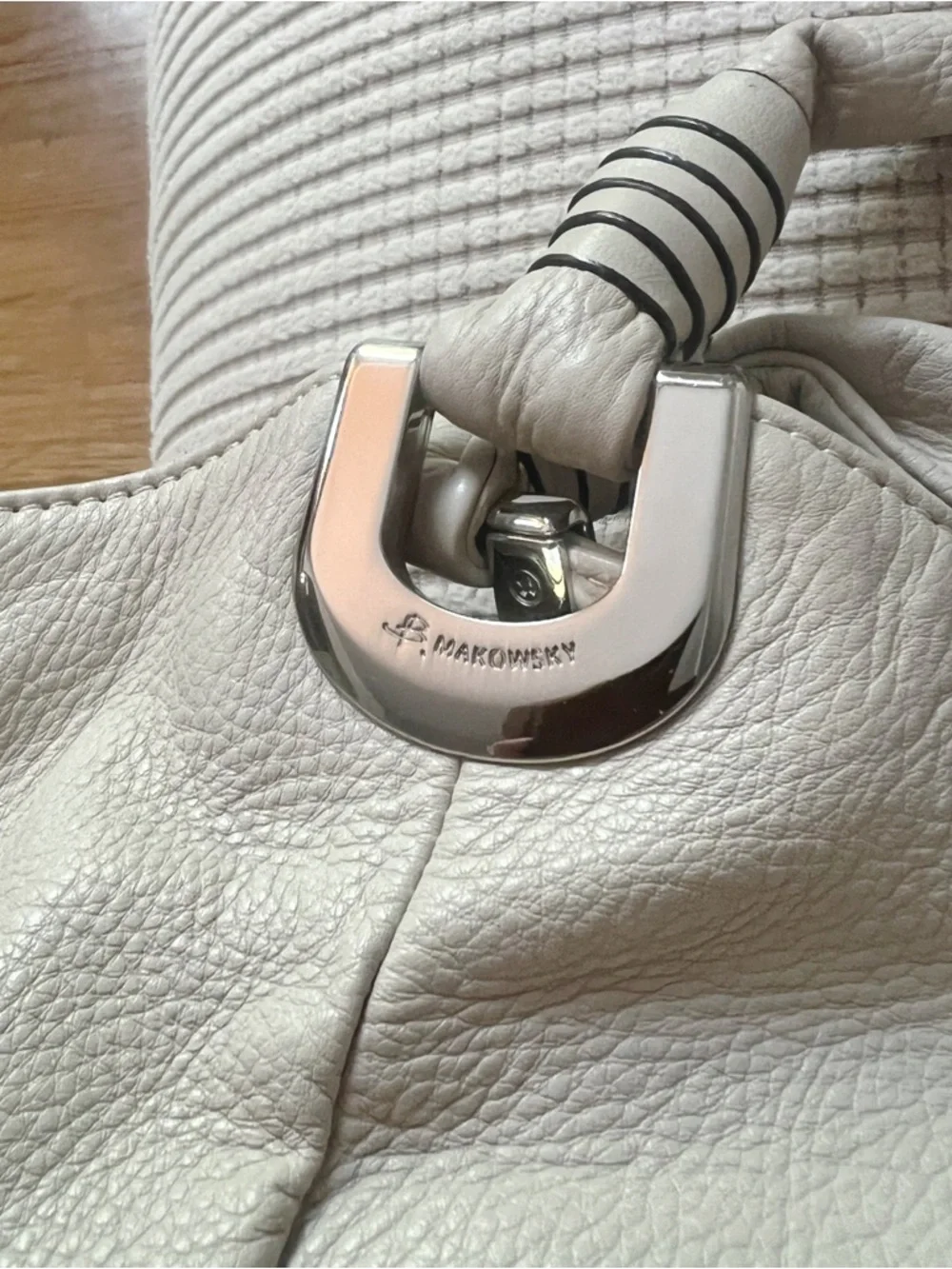 b. makowsky Bone Pebbled Leather Hobo Tote
